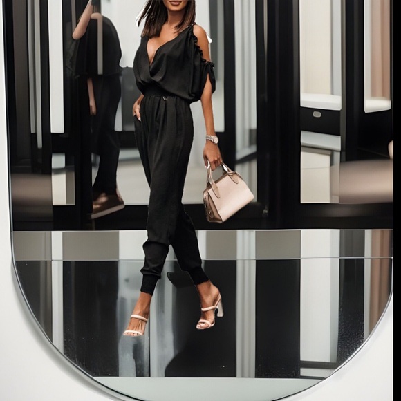 Sexy Elegant Jumpsuit 4 Womens Dressy 1Pc Romper Cold Shoulder Slit Sleek Suit - Picture 10 of 16